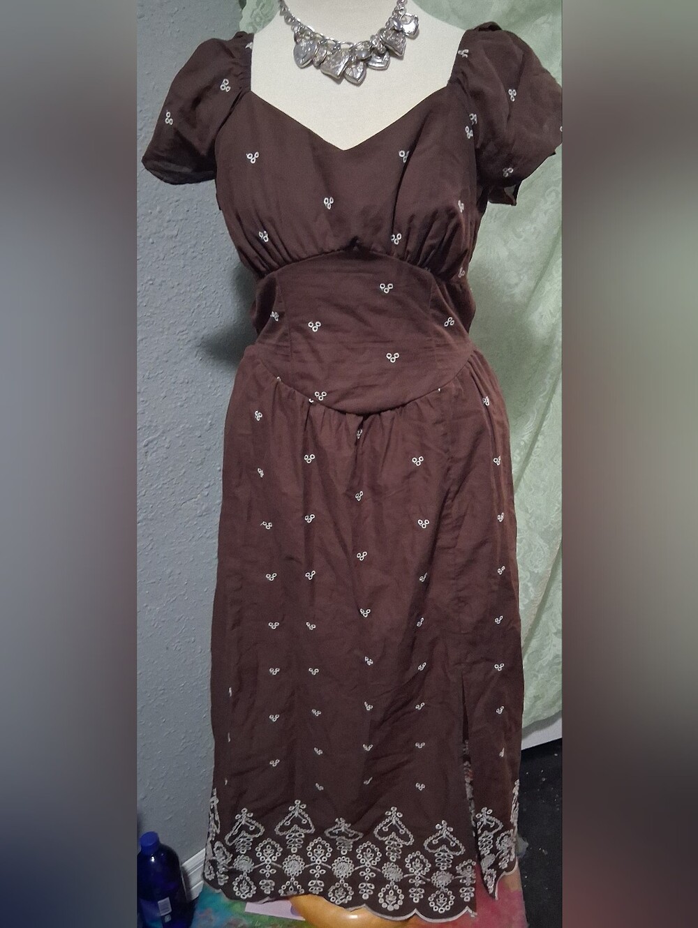 Liberty Love Brown Embroidered Midi Dress